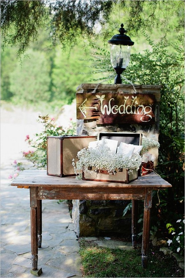 vintage wedding guest book sign in table decor