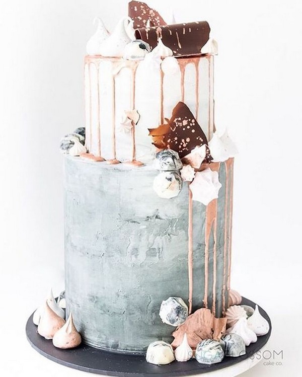 Chic Concrete Wedding Cake with pink drip