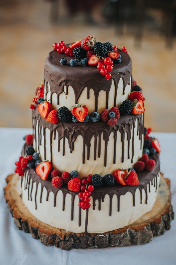 Rustic Drip Strawberry Chocolate Wedding Cake