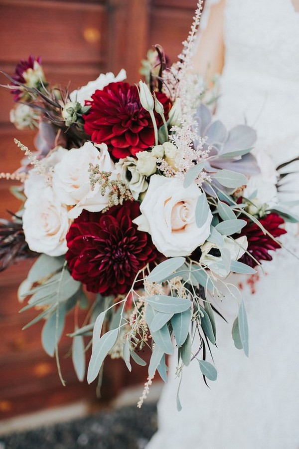 burgundy blush dahlia wedding bouquet