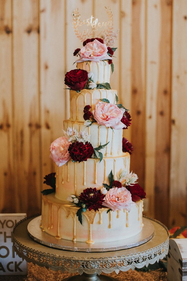 five layer round drip wedding cake