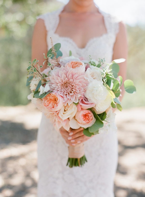 garden rose and dahlia wedding bouquet