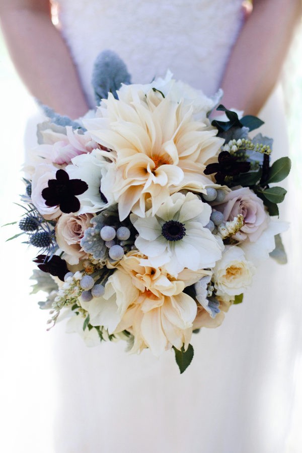 neutral dahlia wedding bouquet
