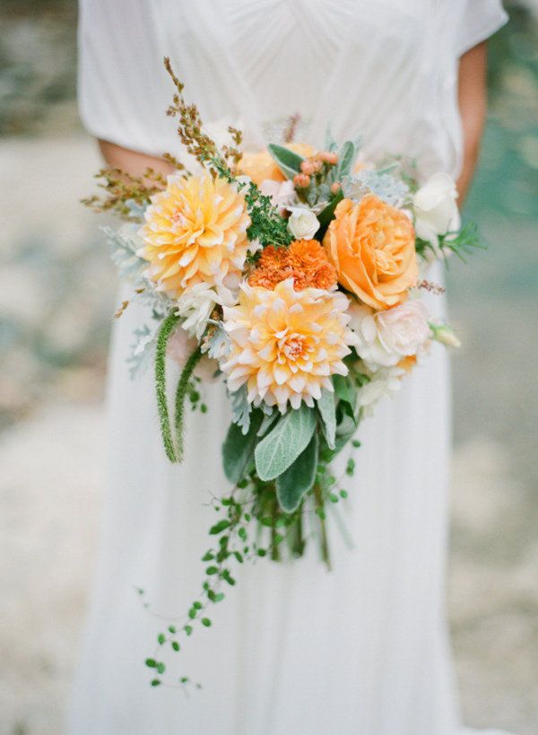 orange cheese dahlia wedding bouquet