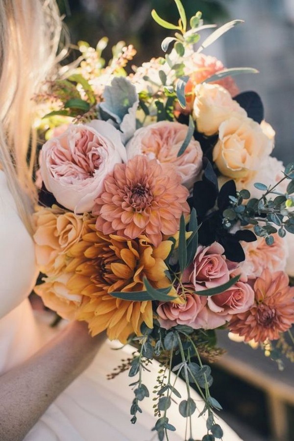 garden rose and dahlia wedding bouquet