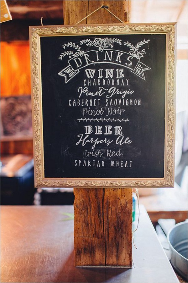 vintage chalkboard wedding drink station sign