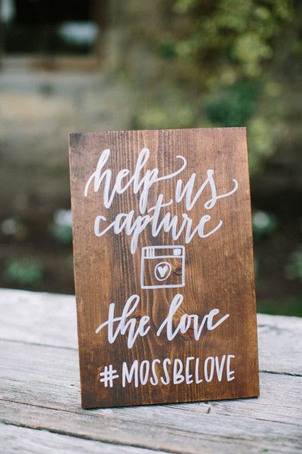 wooden wedding hashtag sign ideas