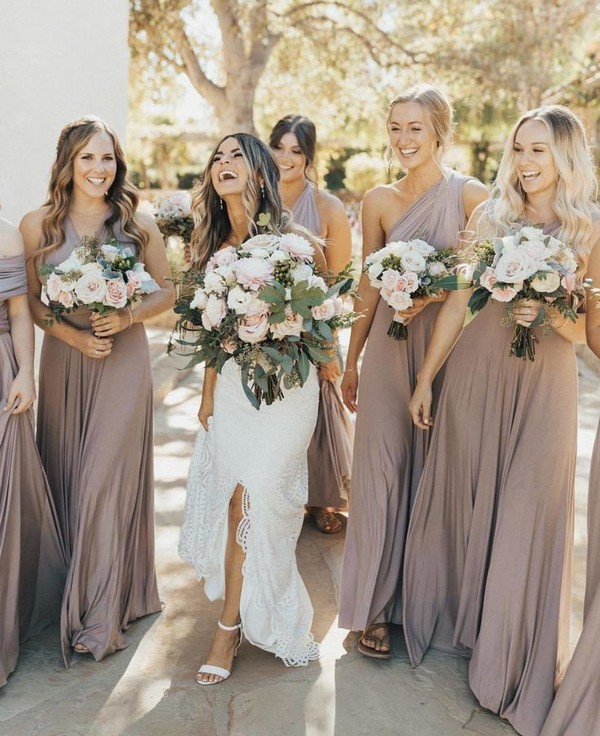 Bridesmaids in light brown color pallete – light brown bridesmaid dress
