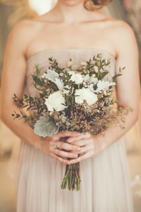 Dried grasses, wheat, and dusty miller wedding bouquet