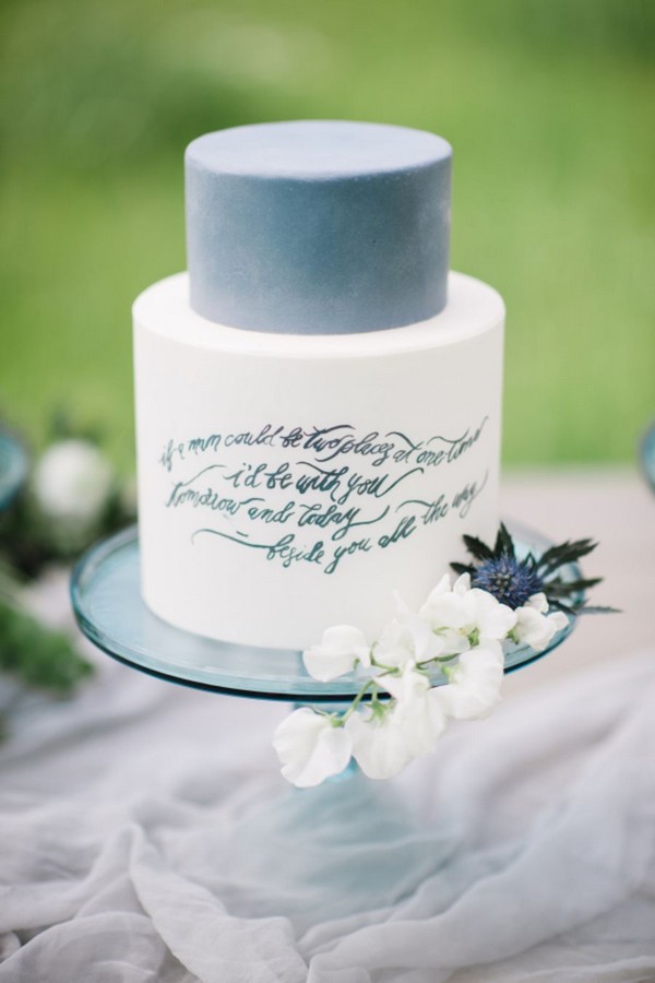 Dusty blue watercolor wedding cake