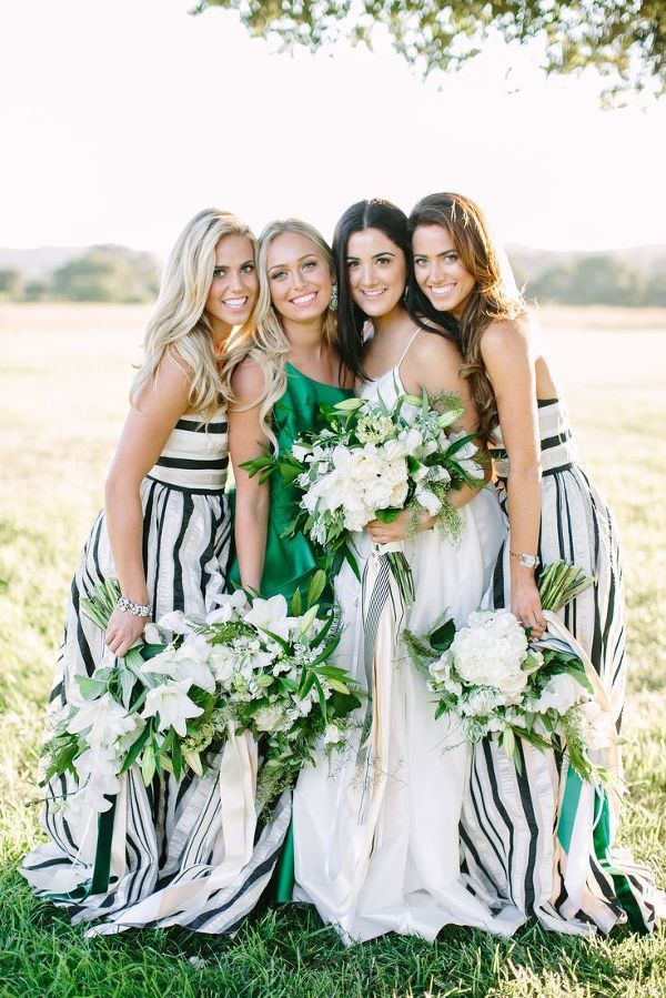Emerald and white bridesmaid dresses