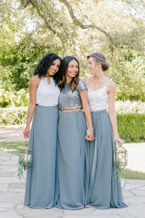 dusty slate blue bridesmaid dresses