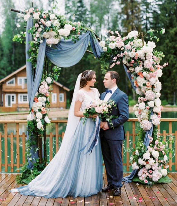 dusty blue and floral wedding arch idea_cr