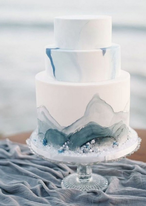 dusty blue and grey wedding cake