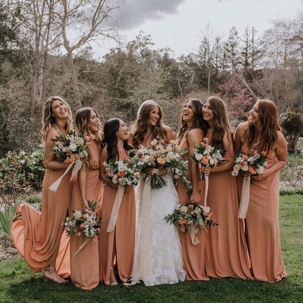 orange and dusty rose floral wedding bouquets