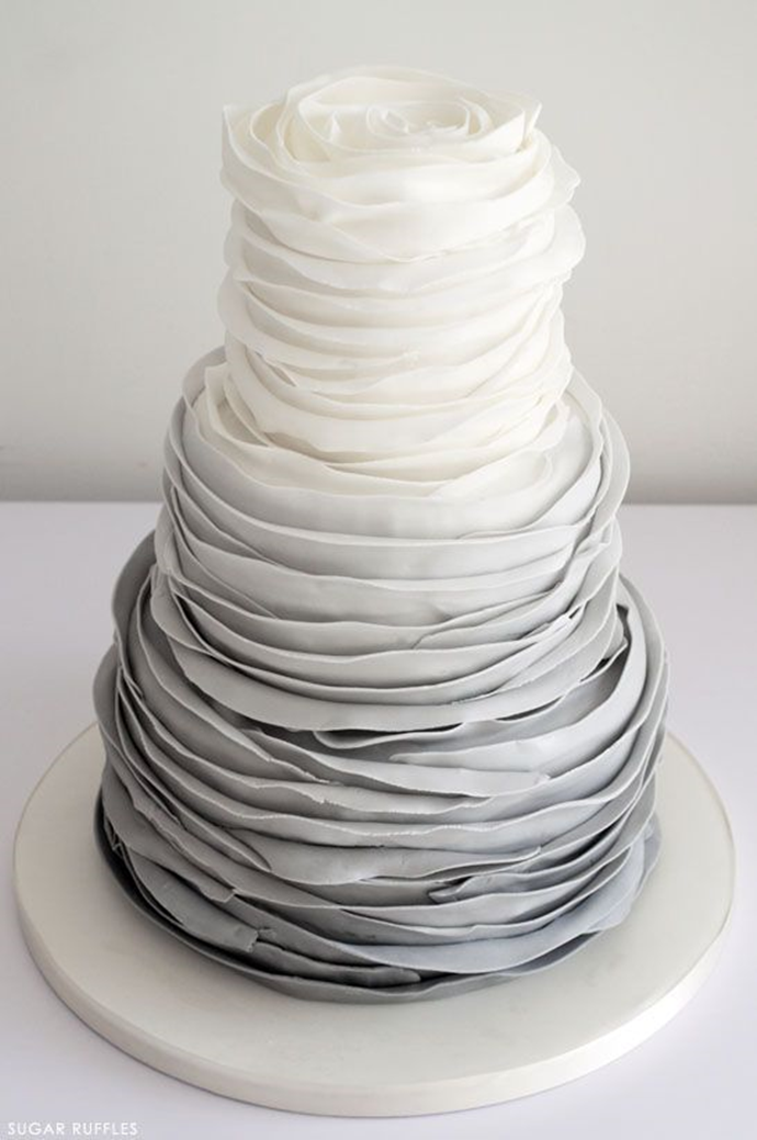 elegant grey ruffled wedding cake