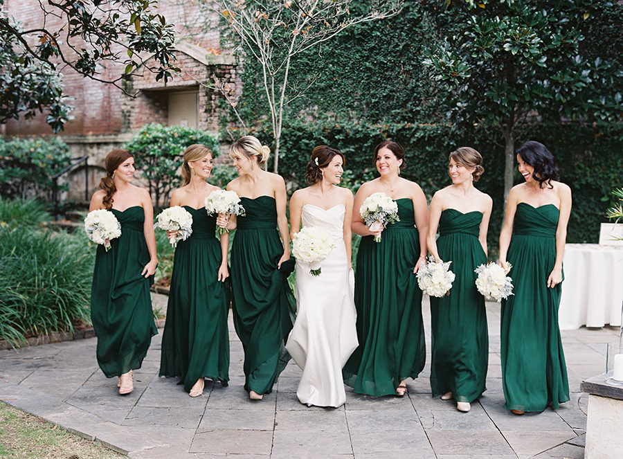 Emerald and white bridesmaid dresses