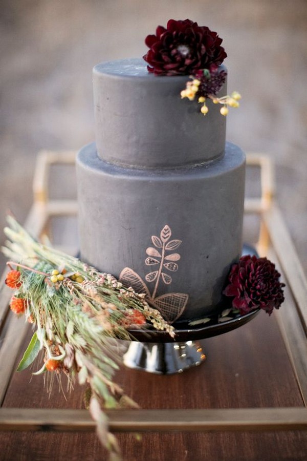 fall grey and burgundy wedding cake