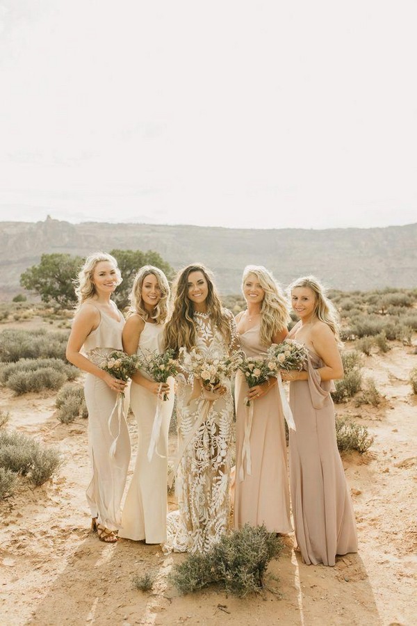 fall neutral mismatched bridesmaid dresses