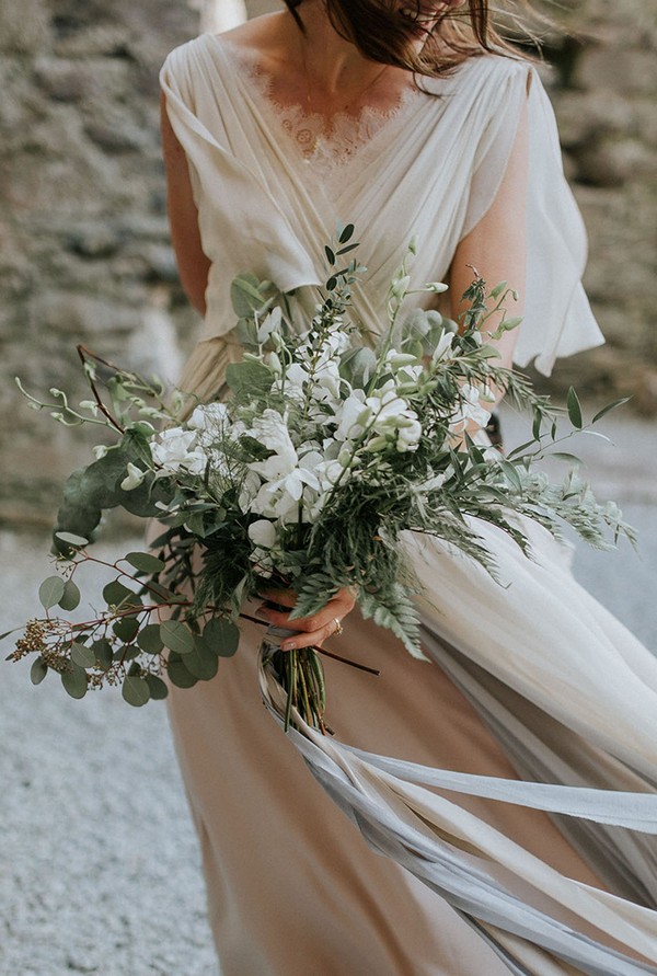 gorgeous bridal bouquet of greenery and white blooms