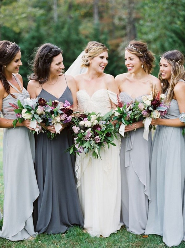 gray mismatched bridesmaid dresses