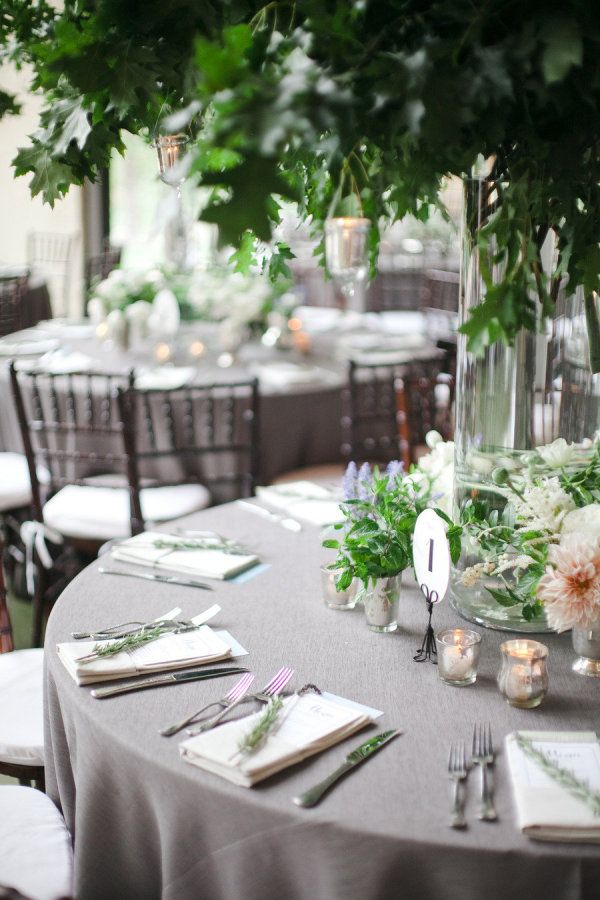 grey and greenery wedding table idea