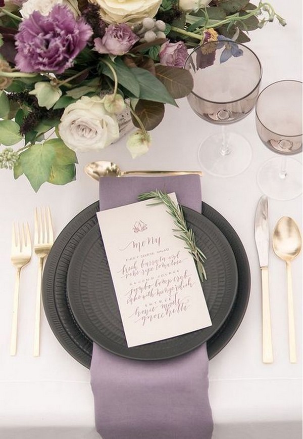 mauve purple wedding table decor idea