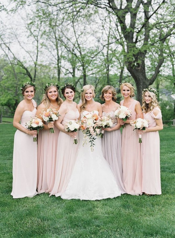 neutral pink bridesmaid dresses