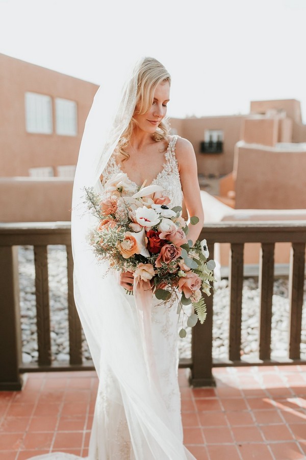 orange and dusty rose floral wedding bouquets