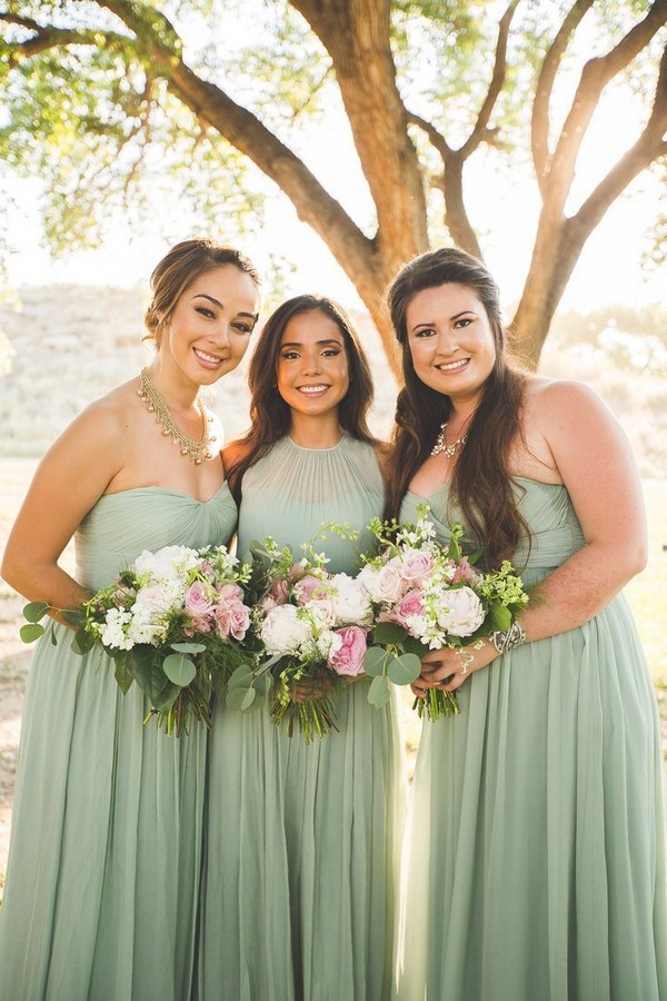 Revelry sage green two piece bridesmaid dresses