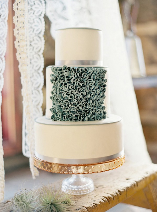 sage green white and gold wedding cakes