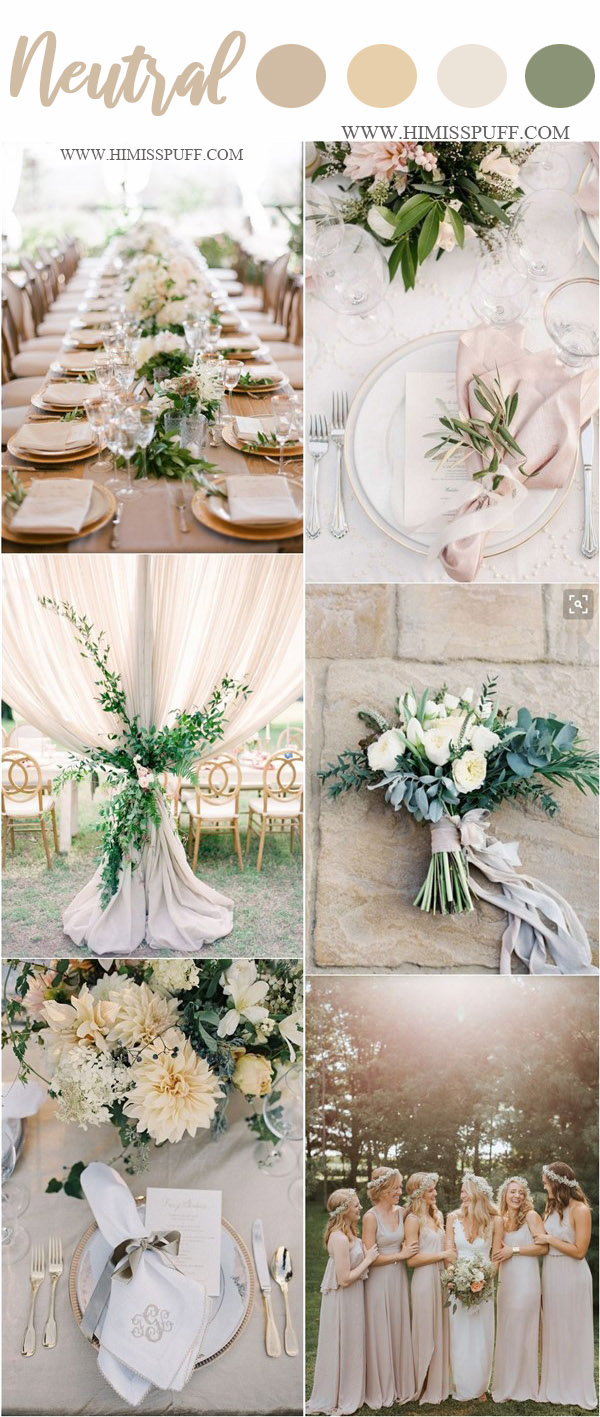 spring wedding color ideas- neutral and greenery wedding color ideas