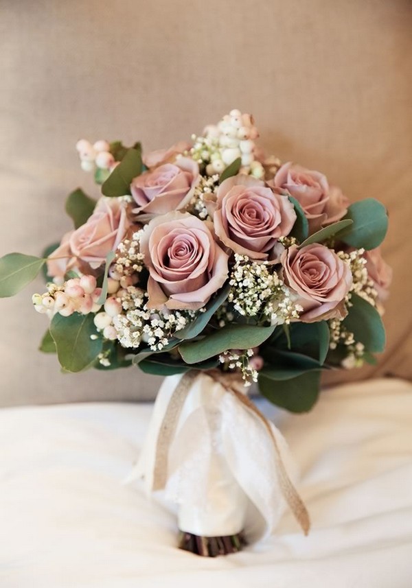 ultra elegant and romantic dusty rose wedding bouquets with greenery