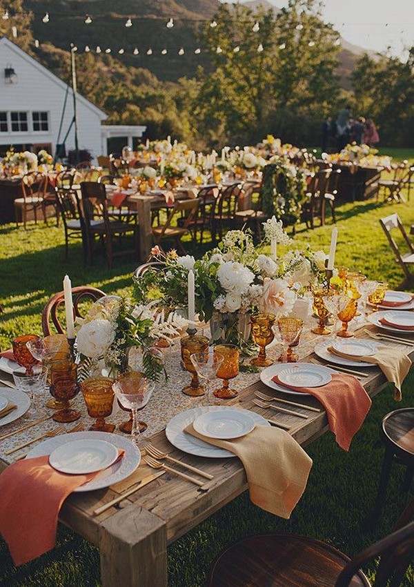 vibrant orange and green fall wedding table setting ideas