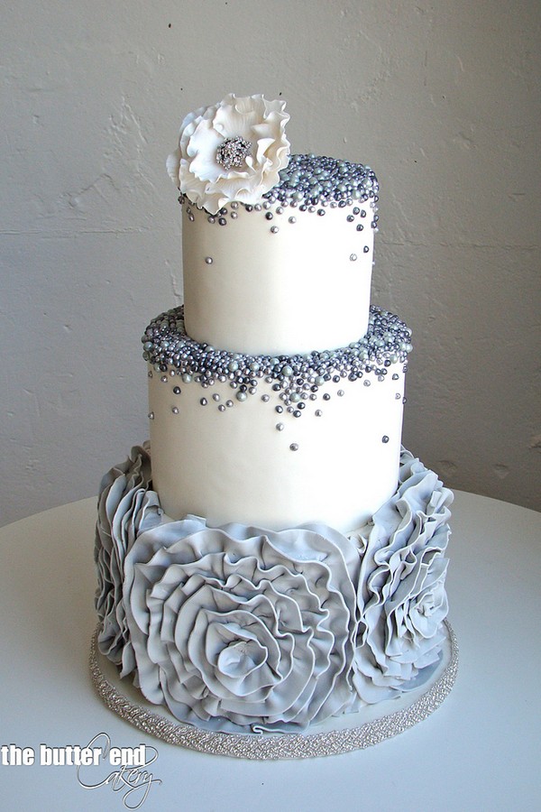 vintage dusty blue wedding cake