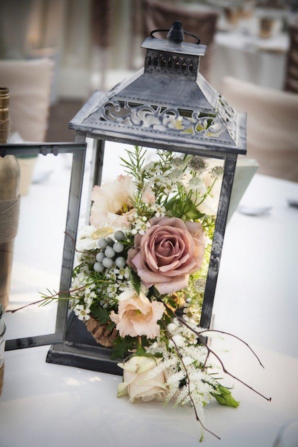vintage lantern wedding centerpieces with dusty rose