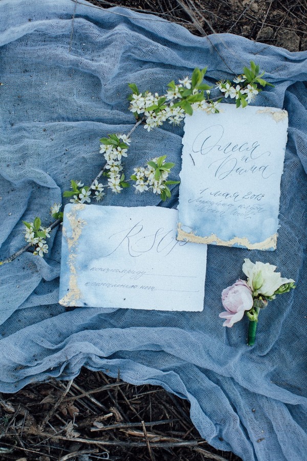 watercolor dusty blue wedding invitation cards