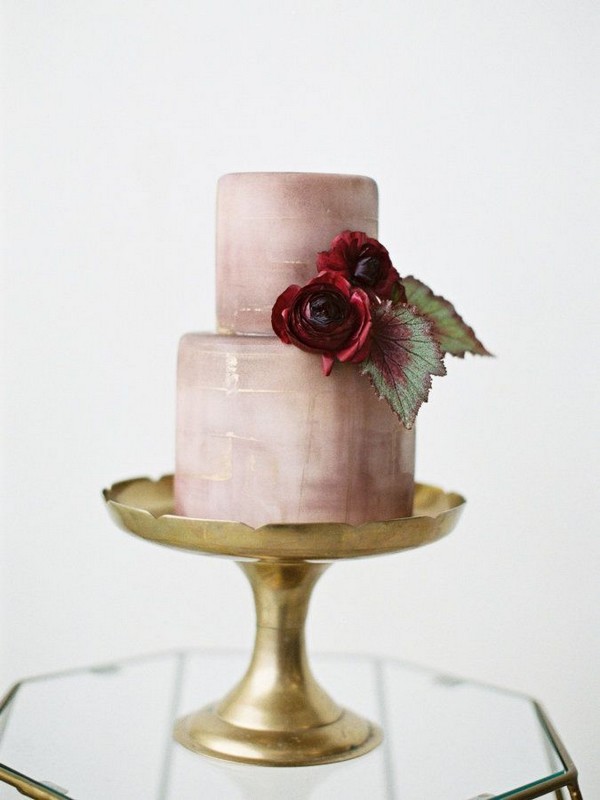 watercolor mauve and burgundy wedding cake
