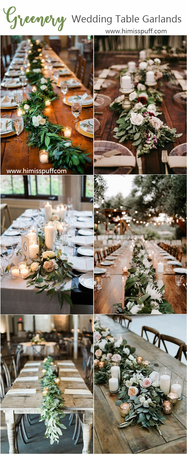rustic greenery wedding table runner decoration ideas