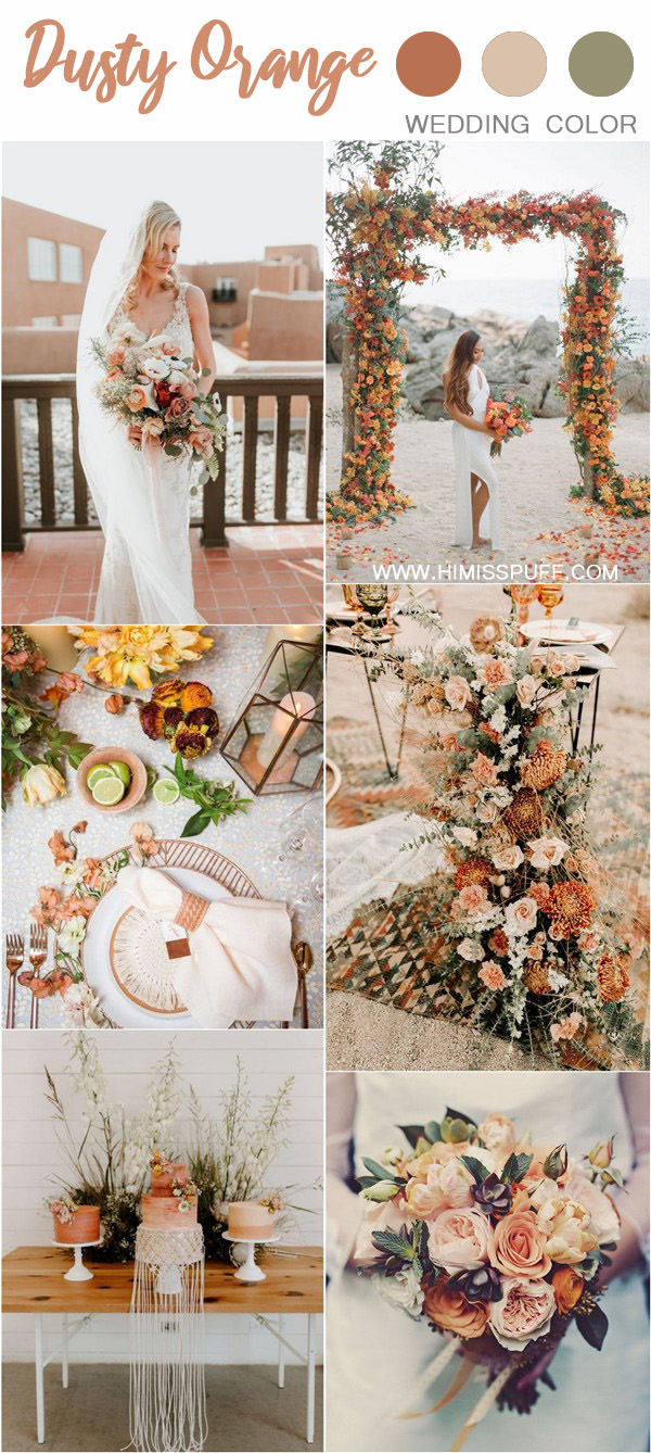 summer fall wedding color ideas – sunset dusty orange wedding color ideas and trends