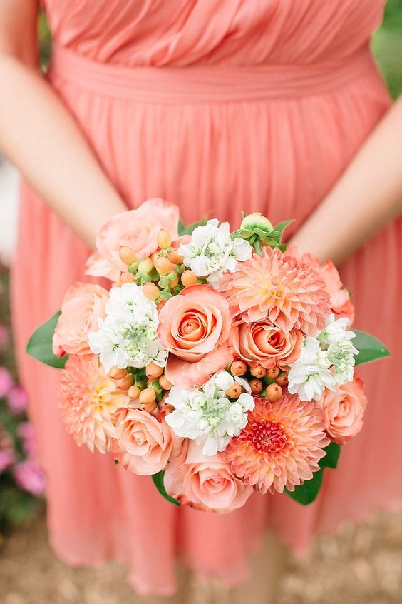 coral and yellow wedding bouquet