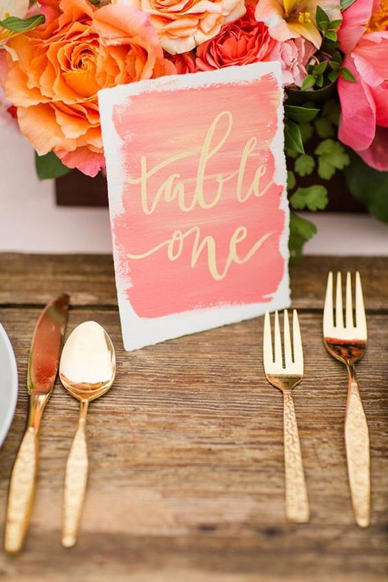 coral and gold wedding table
