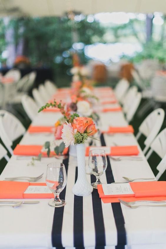 coral and navy wedding table runner