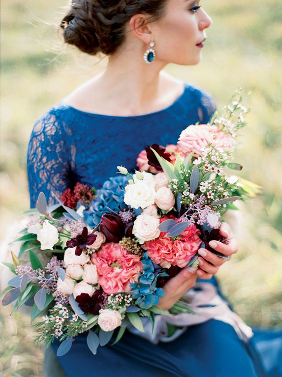 coral and royal blue wedding bouquet
