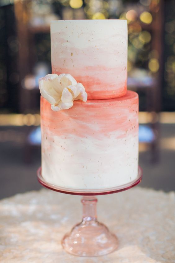 ombre watercolor coral wedding cake