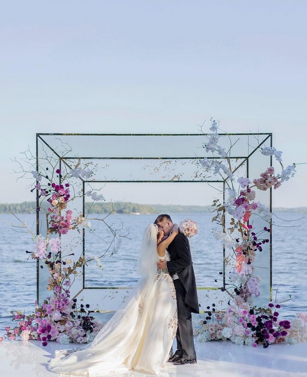 beach purple wedding backdrop