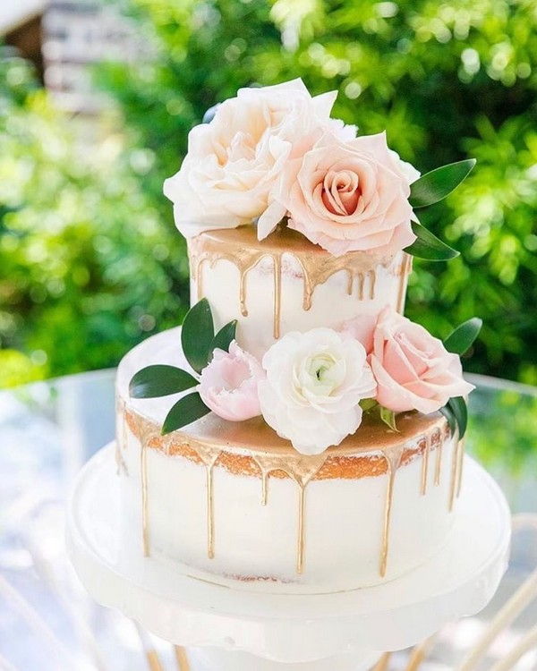 blush and gold driped wedding cake 5
