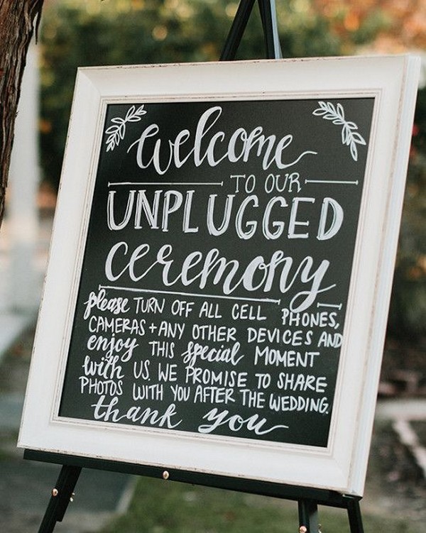chic unplugged wedding ceremony sign ideas