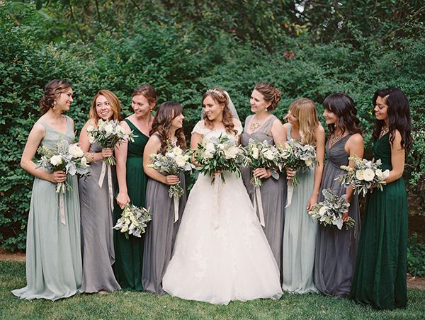 emerald green and grey bridesmaid dresses