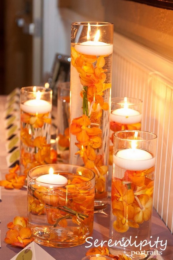 fall orange floating candles wedding centerpiece